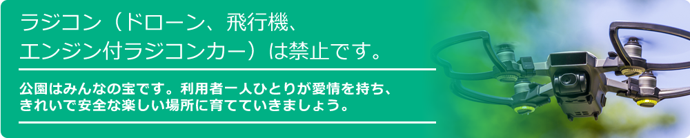 お願い：ラジコン（ドローン、飛行機、エンジン付ラジコンカー）は禁止です